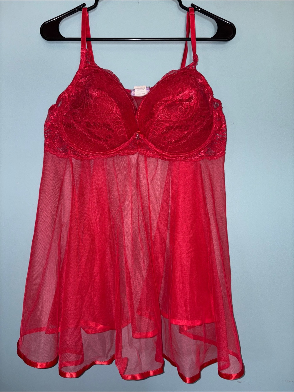 NWOT 3XL Red Lace & Mesh Babydoll Chemise - AS IS